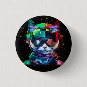 Cat Astronaut i Space Kostym och Helmet i Cosm Knapp