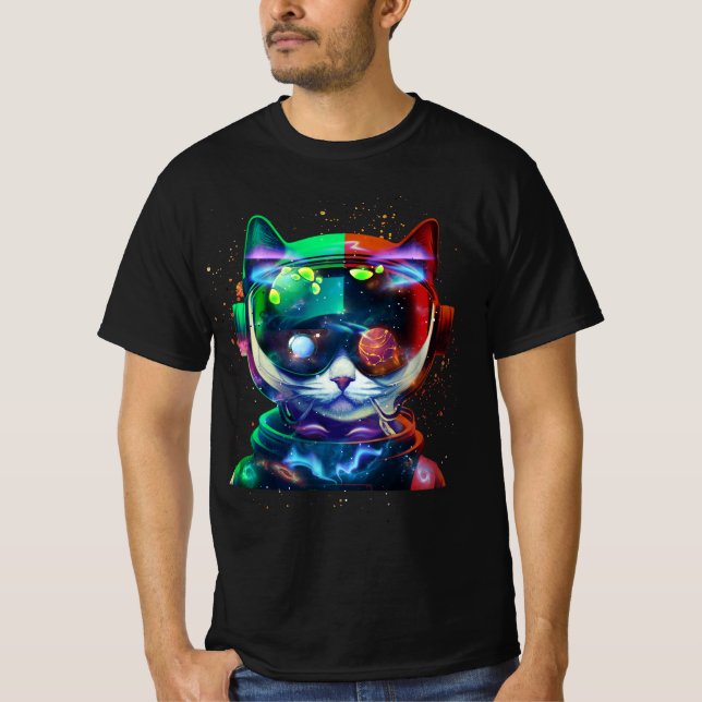 Cat Astronaut i Space Kostym och Helmet i Cosm T Shirt (Framsida)