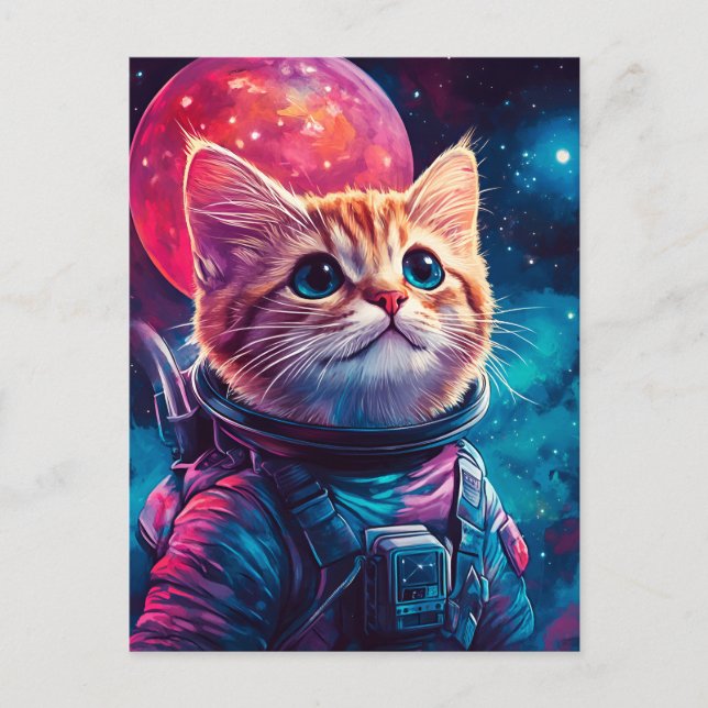Cat astronaut rosa space inbjudan vykort (Framsida)