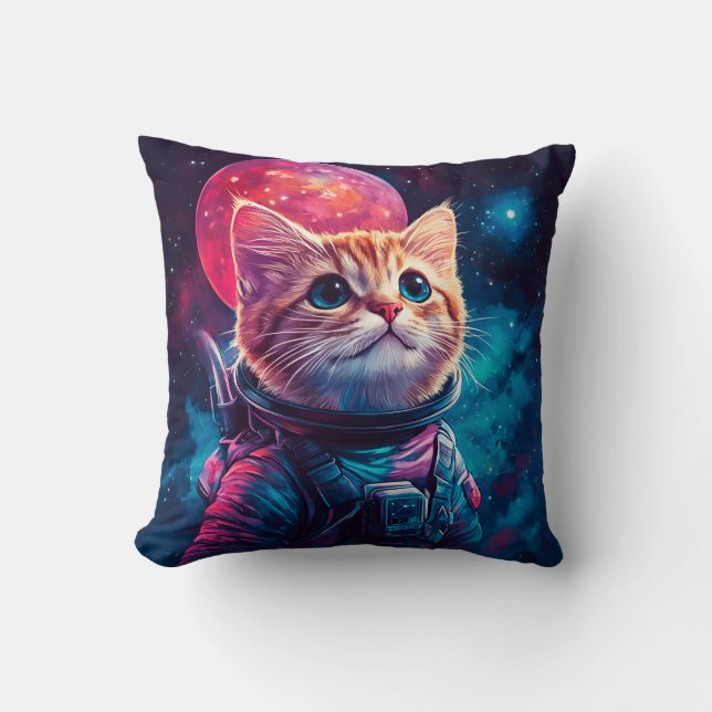 Cat astronaut rosa space kudde (Framsida)