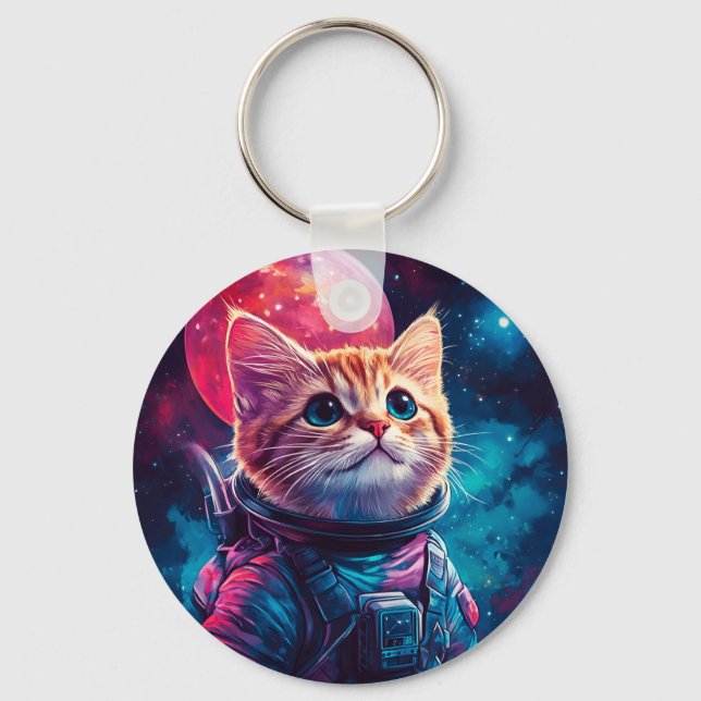 Cat astronaut rosa space nyckelring (Framsida)