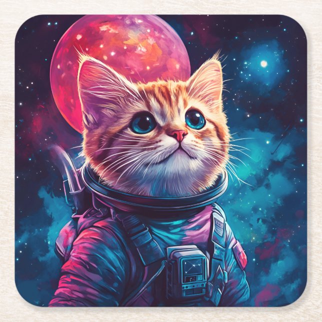 Cat astronaut rosa space underlägg papper kvadrat (Framsidan)