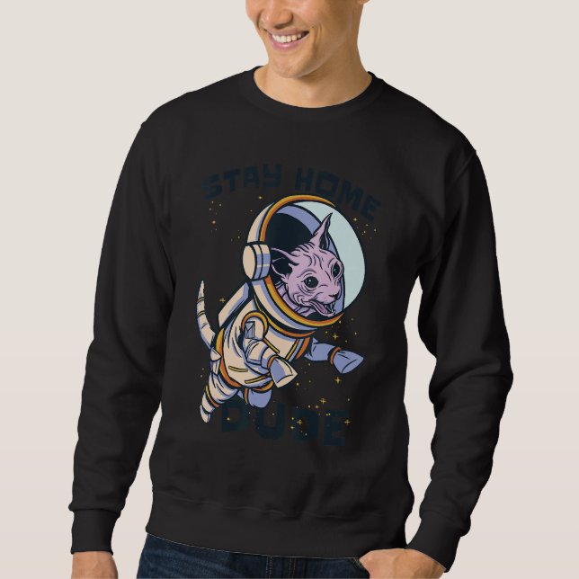 Cat Astronaut Space Lång Ärmad Tröja (Framsida)
