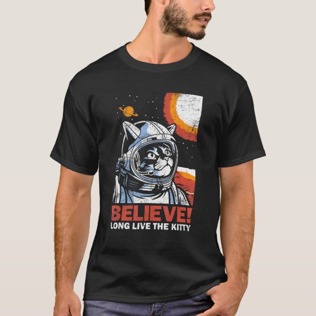 Cat Astronaut Tro på Space Kitten Distresse T Shirt (Framsida)