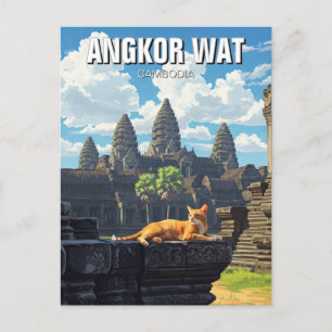 Cat at at Angkor Wat Kambodja Vykort