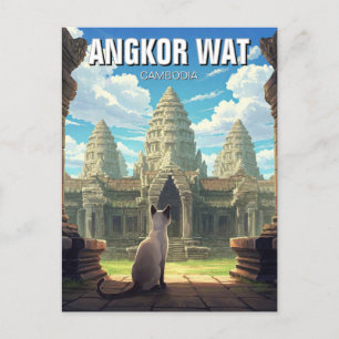 Cat at at Angkor Wat Kambodja Vykort