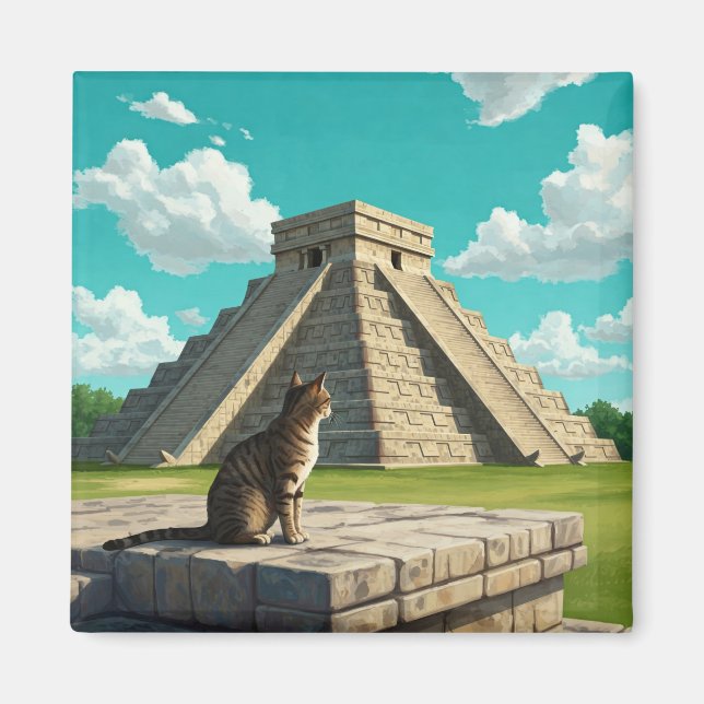 Cat at at Chichen Itza Mexico Travel Magnet (Framsidan)