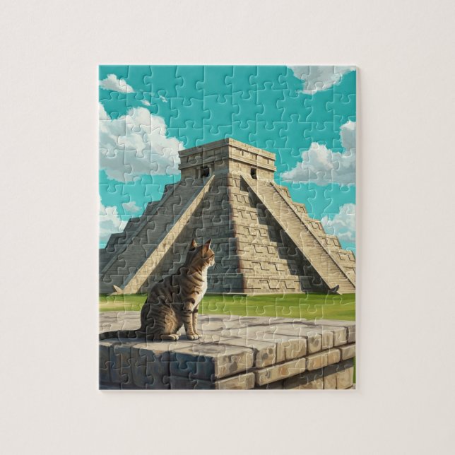 Cat at at Chichen Itza Mexico Travel Pussel (Vertikal)
