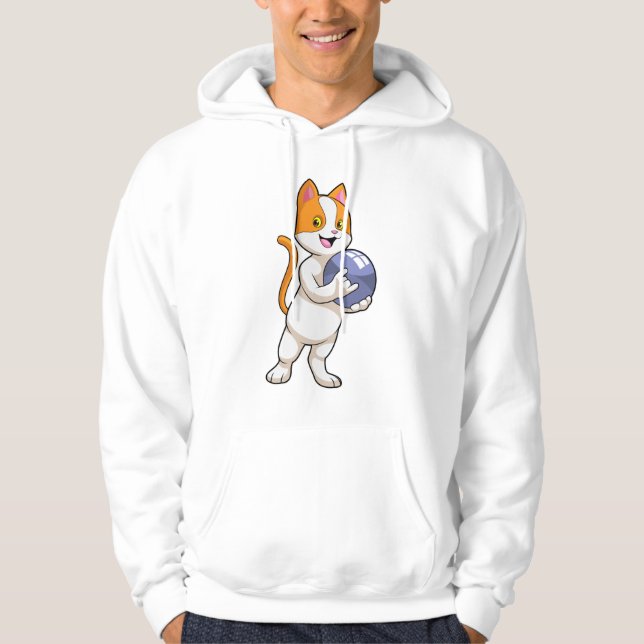 Cat at Bowling med Bowling ball Hoodie (Framsida)