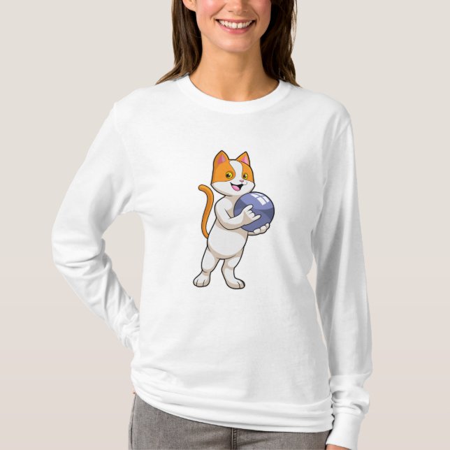 Cat at Bowling med Bowling ball T Shirt (Framsida)
