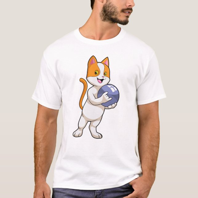 Cat at Bowling med Bowling ball T Shirt (Framsida)