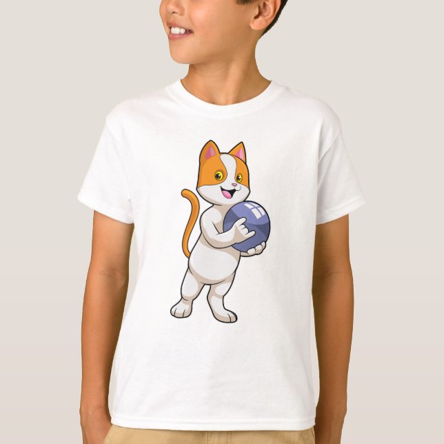 Cat at Bowling med Bowling ball T Shirt (Framsida)