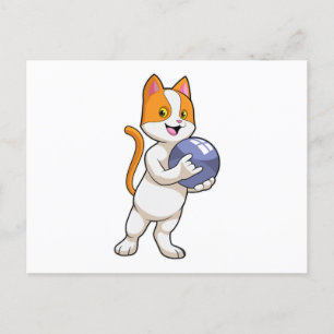 Cat at Bowling med Bowling ball Vykort