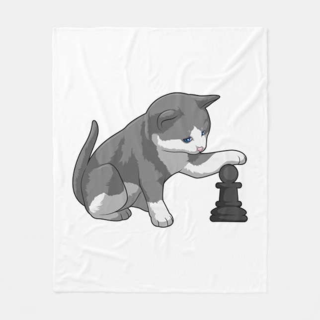 Cat at Chess with Chess piece Bishop Fleecefilt (Framsidan)