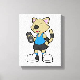 Cat at Fitness med Dumbbell Canvastryck