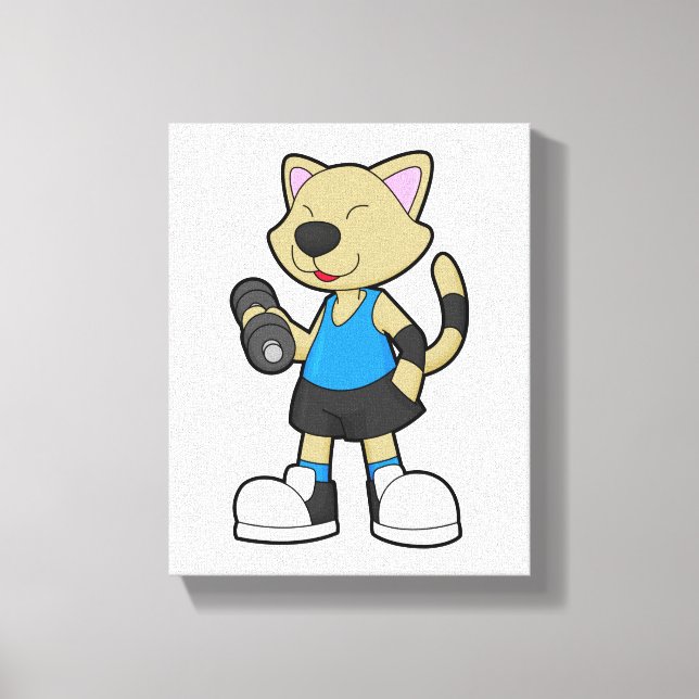 Cat at Fitness med Dumbbell Canvastryck (Framsida)