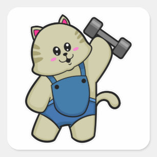 Cat at Fitness med Dumbbell Fyrkantigt Klistermärke