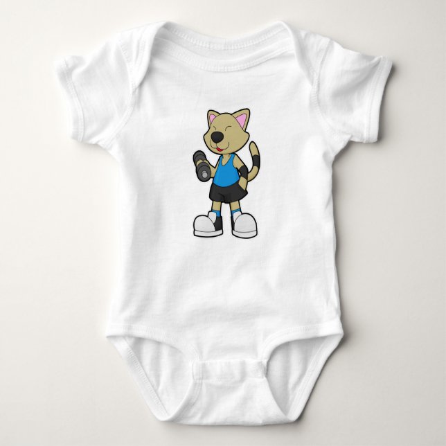 Cat at Fitness med Dumbbell T Shirt (Framsida)
