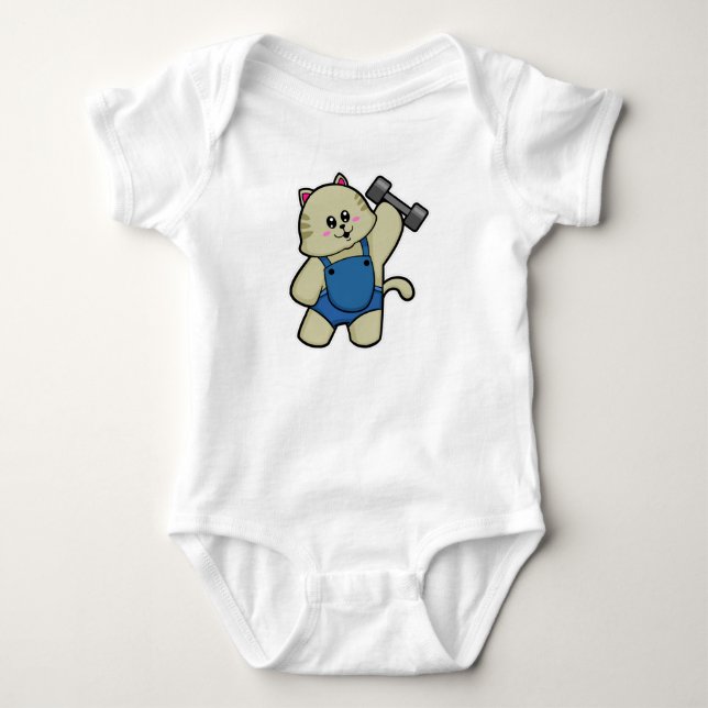 Cat at Fitness med Dumbbell T Shirt (Framsida)