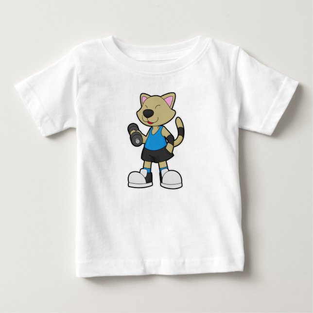Cat at Fitness med Dumbbell T Shirt (Framsida)