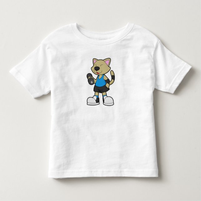 Cat at Fitness med Dumbbell T Shirt (Framsida)