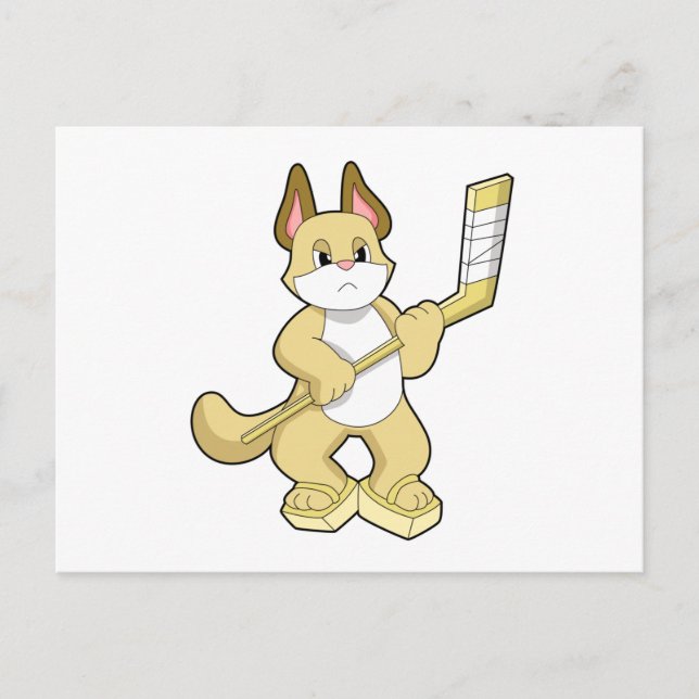 Cat at Ice hockey with Ice hockey stick Vykort (Framsida)