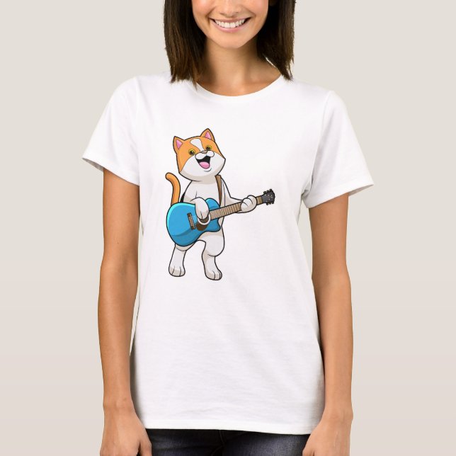 Cat at Music with Guitar T Shirt (Framsida)