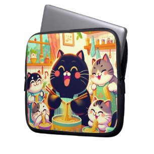 Cat åt Noodlese med kompisar Electronics Bag Laptop Fodral