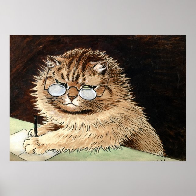 Cat at work with glasses by Louis Wain Poster (Framsidan)