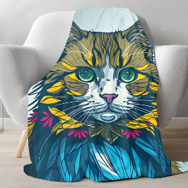 Cat Ate The Canary Feather | Colorful Portrait Art Fleecefilt