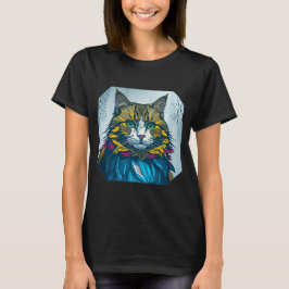 Cat Ate The Canary Feather | Colorful Portrait Art T Shirt