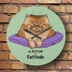 Cat Attitude Funny Stor Klocka