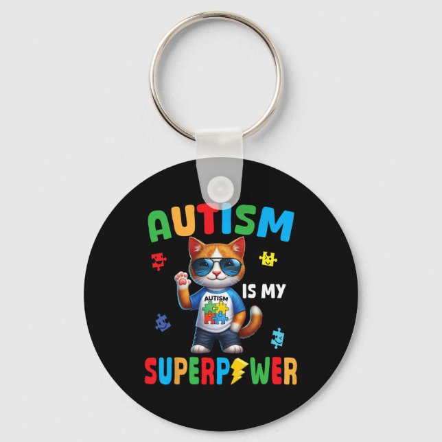 Cat Autism är min supermakt som accepterar support Nyckelring (Framsida)