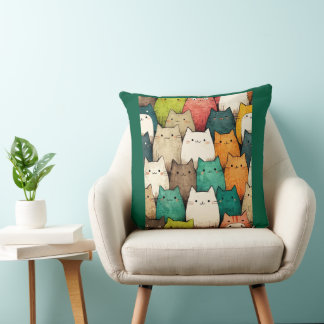 Cat av akut Tecknad i Vibrant Färg Kudde