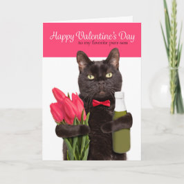 Cat av alla hjärtans dag med blommor helgkort