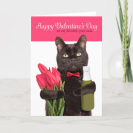 Cat av alla hjärtans dag med blommor helgkort