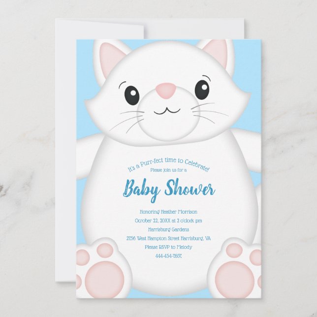 Cat Baby Shower Kattunge Blue Boy Inbjudningar (Framsida)