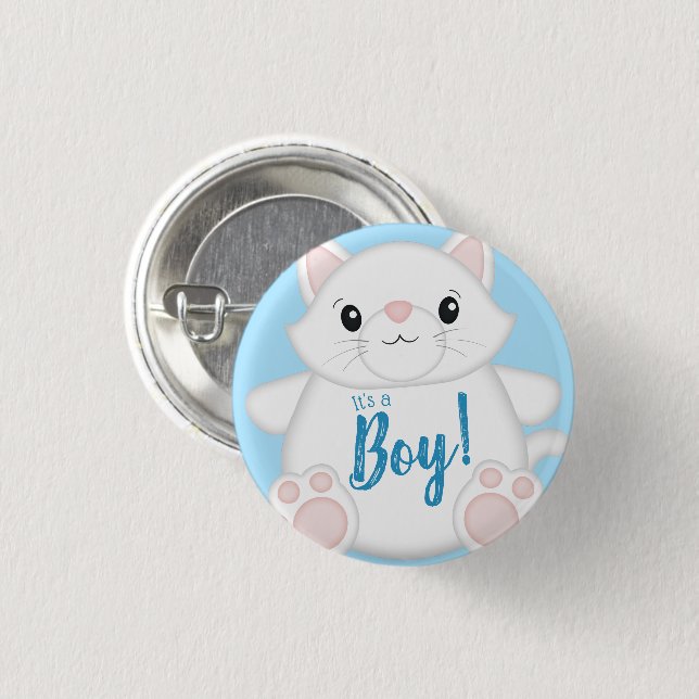 Cat Baby Shower Kattunge Blue Knapp (Framsida & baksida)