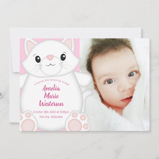 Cat Baby Shower Kattunge Rosa Inbjudningar (Framsida)