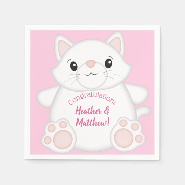 Cat Baby Shower Kattunge Rosa Pappersservett (Framsidan)
