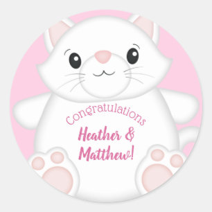 Cat Baby Shower Kattunge Rosa Runt Klistermärke
