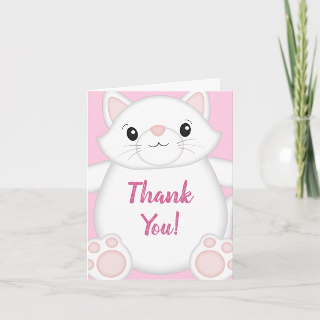 Cat Baby Shower Kattunge Rosa Tack Kort (Framsida)