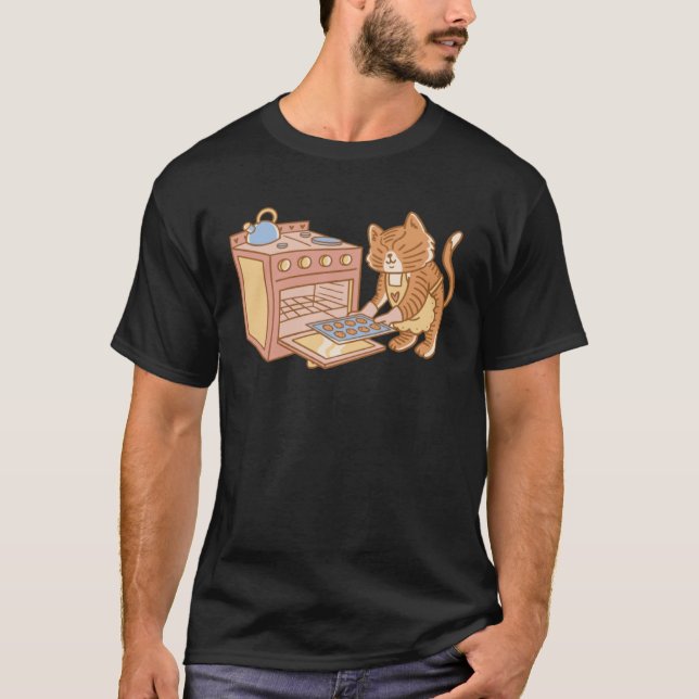 Cat baking cookies and biscuits in the kitchen men t shirt (Framsida)