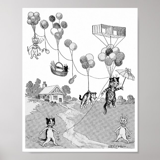 Cat Balloon Resa, Louis Wain Poster (Framsidan)