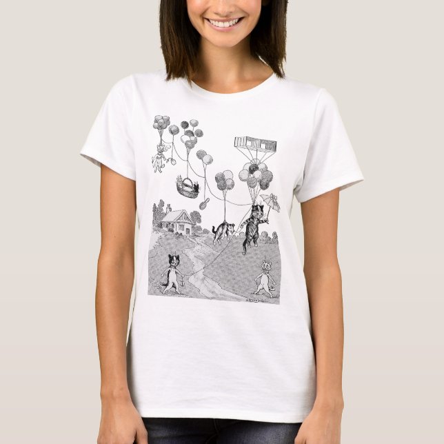 Cat Balloon Resa, Louis Wain T Shirt (Framsida)