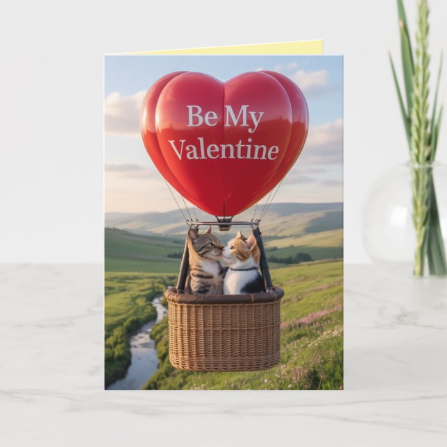 Cat Balloon Valentine's Day Card Helgkort (Framsida)