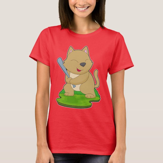 Cat Baseball Baseball fladdermus T Shirt (Framsida)