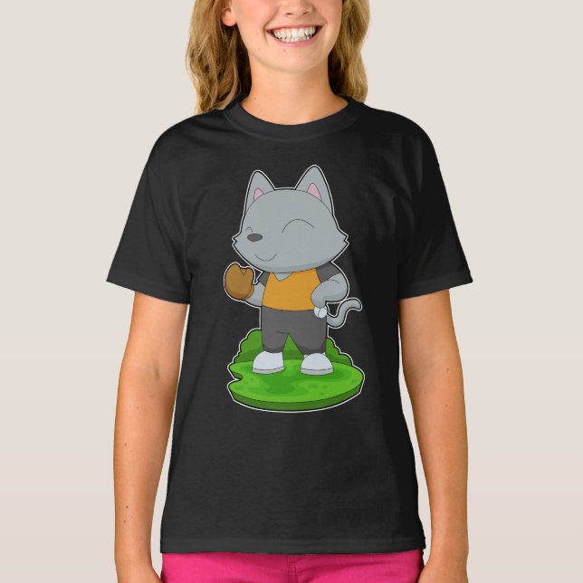 Cat Baseball Baseball-handske T Shirt (Framsida)