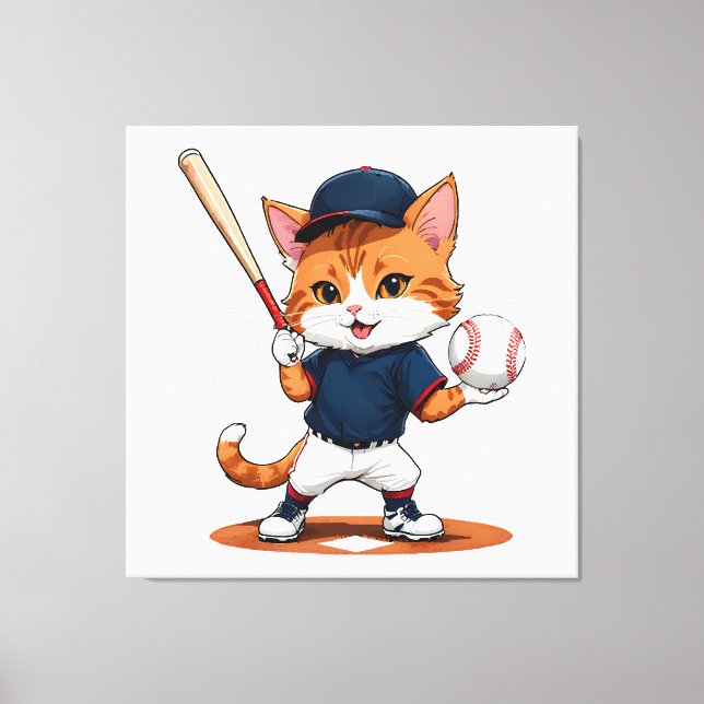 Cat baseball-spelare canvastryck (Framsida)