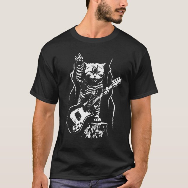 Cat  Bass Guitar Player Rock n Roll Guitarist Bass T Shirt (Framsida)
